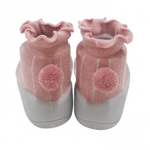 ATTIPAS ZAPATO POM-POM BEBÉ RESPETUOSO ERGONÓMICO POMPON ROSA 2