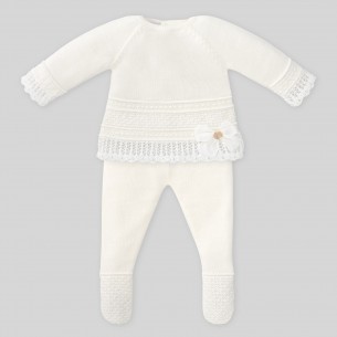 Conjunto de bebe de primera de punto , conjunto de bebe de punto jubon y  polaina coleccion otoño invierno de la firma cesar blan