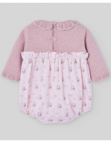 Pelele punto y tela niña en algodón y cashmere "PASCUA" PAZ Rodríguez