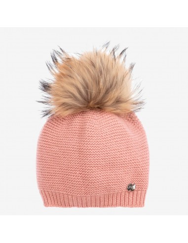 Gorro con pompón de pelo natural y niños ➤ "ORION" RODRIGUEZ Color ROSA 10