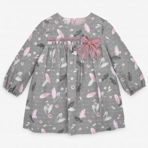 VESTIDO INFANTIL ESTAMPADO PLUMAS 35136 PAZ RODRIGUEZ